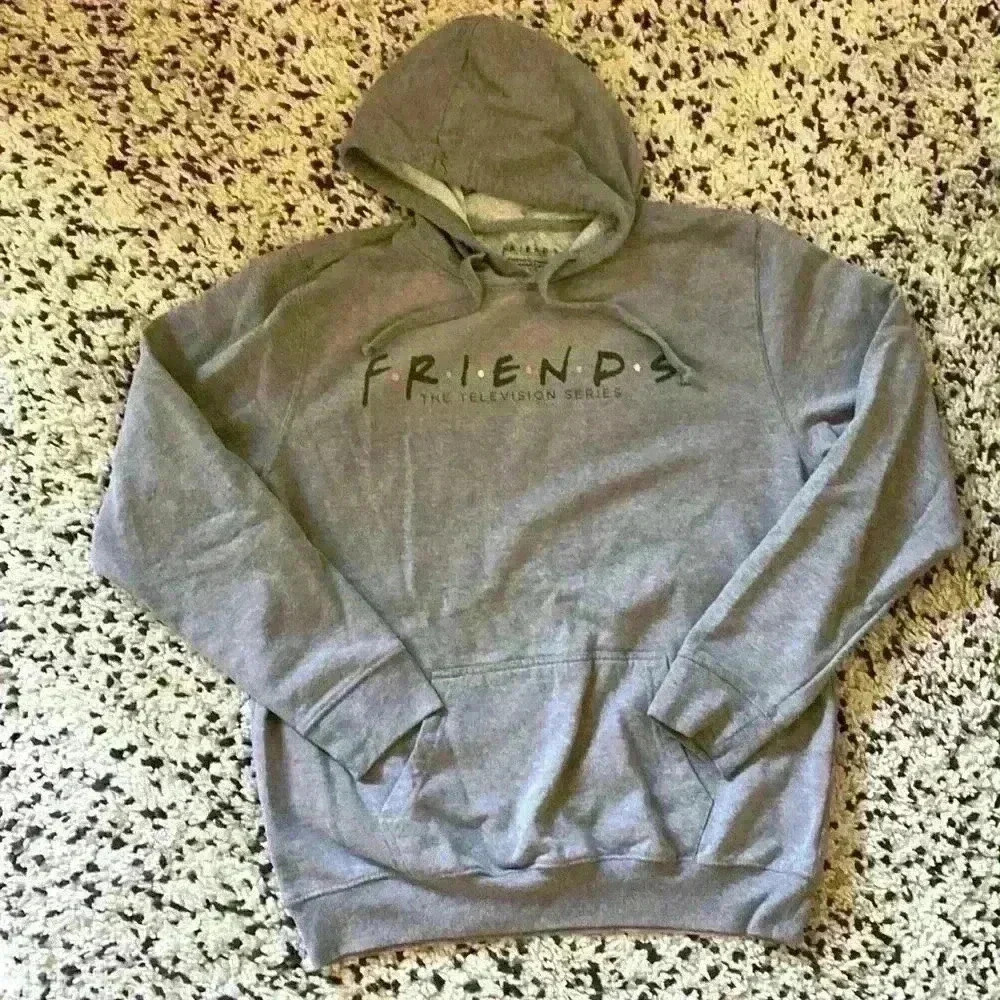 FRIENDS Tv Show Hoodies Sweatshirt Sz Large Gray kangaroo Pocket Warner Brothers